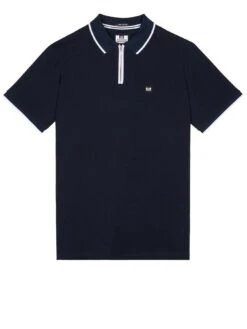 Weekend Offender Shore Zip Polo Shirt With Tipping - Navy -Barbou Clothing Shop VNQ4D SQ4 0000000048 NAVY MDd
