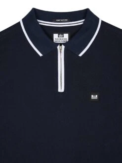 Weekend Offender Shore Zip Polo Shirt With Tipping - Navy -Barbou Clothing Shop VNQ4D SQ5 0000000048 NAVY MDd