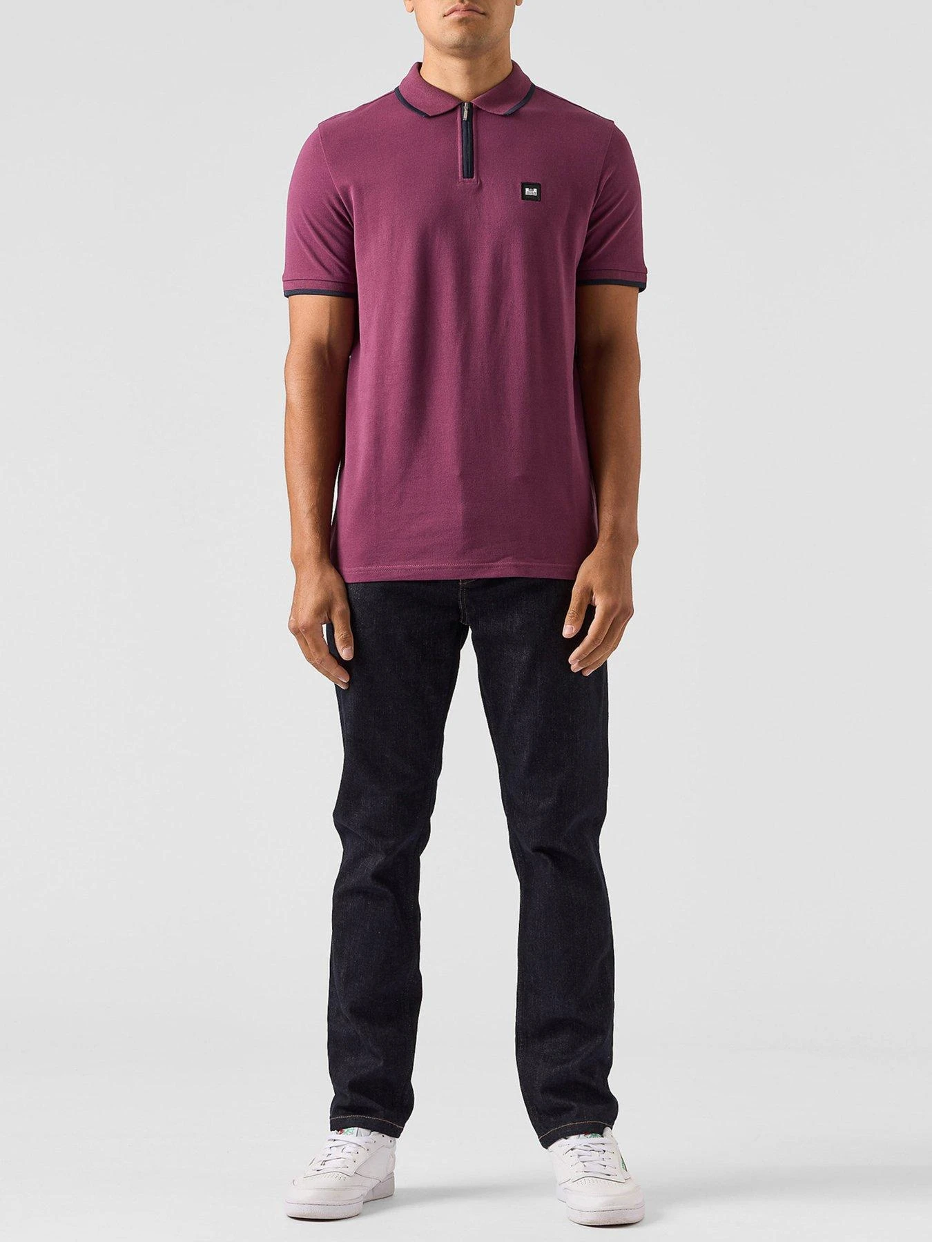 Weekend Offender Shore Zip Polo Shirt With Tipping - Dark Purple 2 Weekend Offender Shore Zip Polo Shirt With Tipping - Dark Purple - Image 2