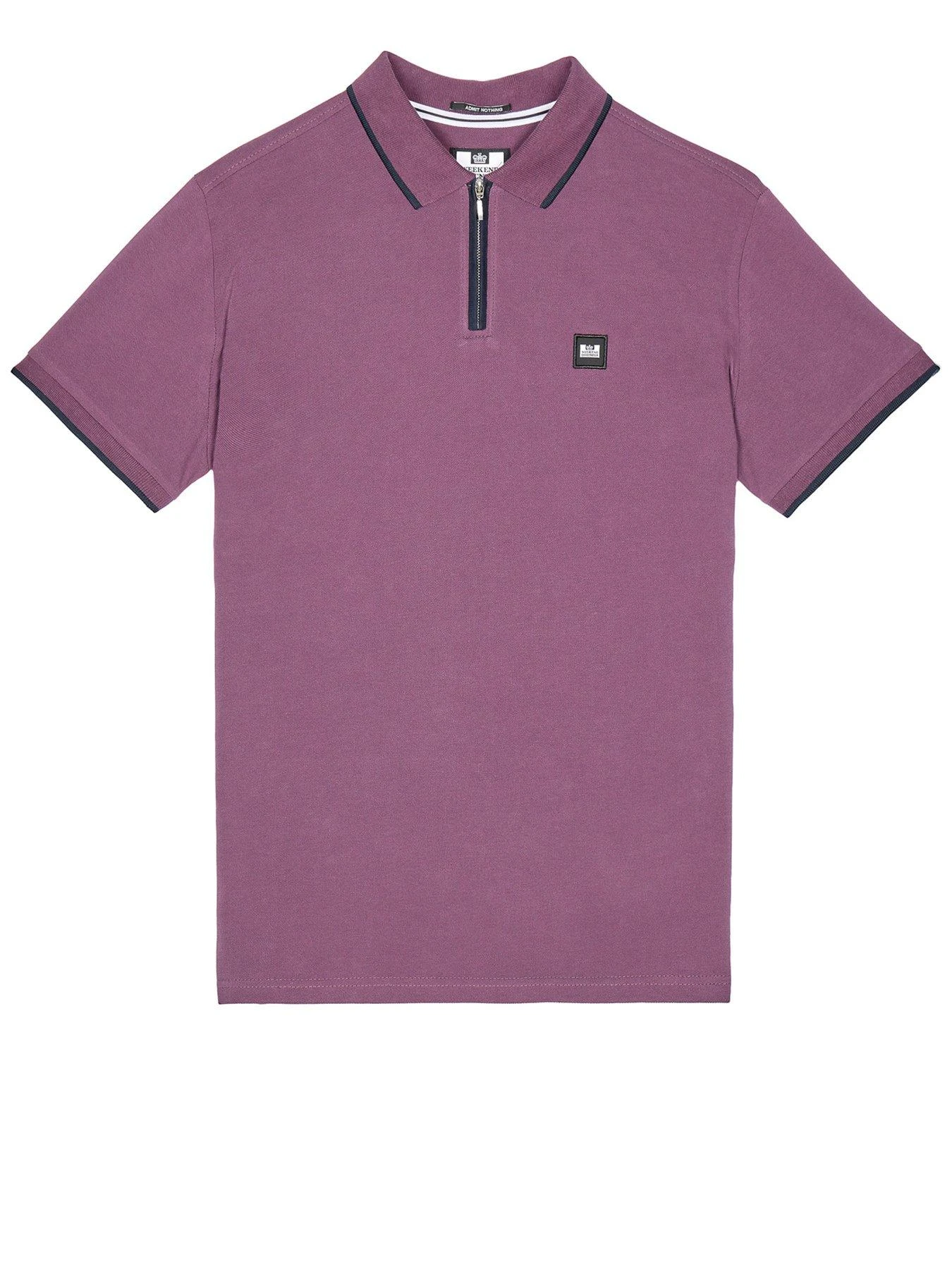Weekend Offender Shore Zip Polo Shirt With Tipping - Dark Purple 4 Weekend Offender Shore Zip Polo Shirt With Tipping - Dark Purple - Image 4
