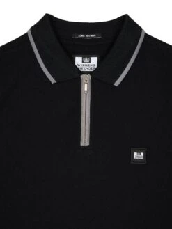 Weekend Offender Shore Zip Polo Shirt With Tipping - Black -Barbou Clothing Shop VNQ4F SQ5 0000000004 BLACK MDd