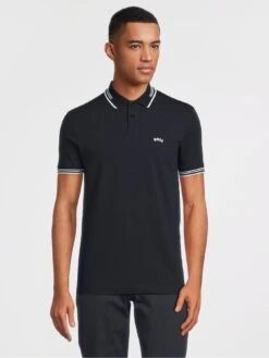 BOSS Paul Curved Logo Polo Shirt - Dark Blue