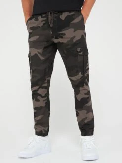 Brave Soul Camo Print Cargo Trouser - Grey