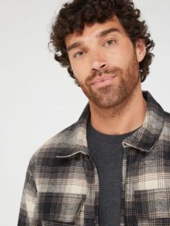 Brave Soul Check Zipped Overshirt - Black/white -Barbou Clothing Shop VNX3L SQ4 0000000004 BLACK MDd