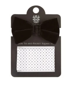 Skopes Velvet Bow Tie And Pocket Square Set - Black