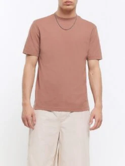 River Island Short Sleeve Slim T-shirt - Brown