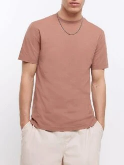 River Island Short Sleeve Slim T-shirt - Brown -Barbou Clothing Shop VQ3Z9 SQ4 0000000215 LIGHT GREY MDd