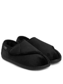 TOTES Isotoner Velour Closed Back W/Velcro Opening Slipper - Black