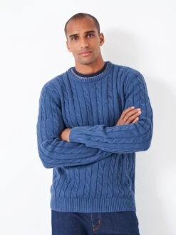 Crew Clothing Oarsman Cable Crew Knit Jumper - Dark Blue