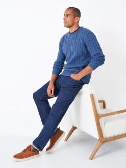 Crew Clothing Oarsman Cable Crew Knit Jumper - Dark Blue -Barbou Clothing Shop VR5FO SQ5 0000000354 DARK BLUE MDd1