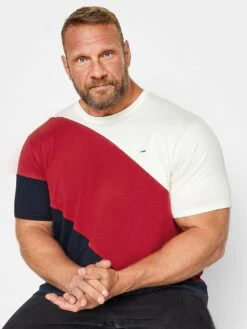 BadRhino Diagonal Cut And Sew T-Shirt - Red/White