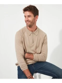 Joe Browns Joe Browns Premium Knitted Polo Shirt - Beige -Barbou Clothing Shop VRRL8 SQ4 0000000108 BEIGE MDd