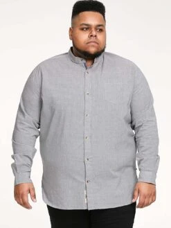 D555 Micro Dogtooth Check Grandad Shirt - Grey