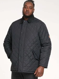 D555 Quilted Jacket With Corduroy Collar - Black