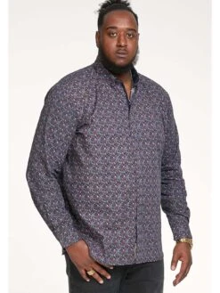 D555 Floral Print Concealed Button Down Collar Shirt - Navy